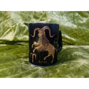 Aries Zodiac Mug Black Gold Astrology Cup Witchy Fire Sign Celestial Art